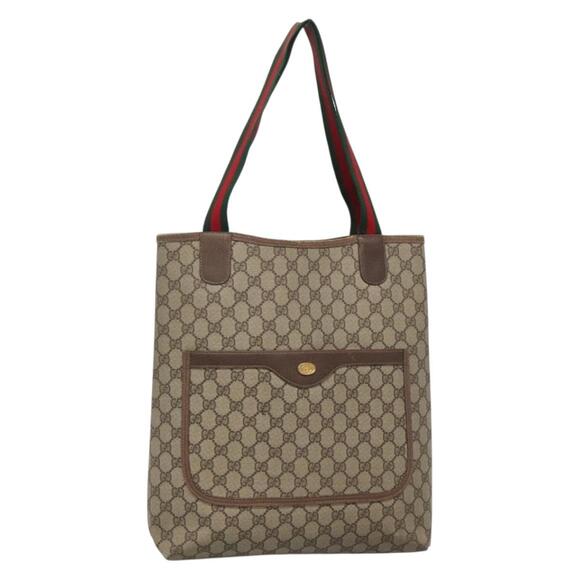 GUCCI GG Supreme Web Sherry Line Tote Bag Pvc Beige 39 02 003 - Picture 1 of 16